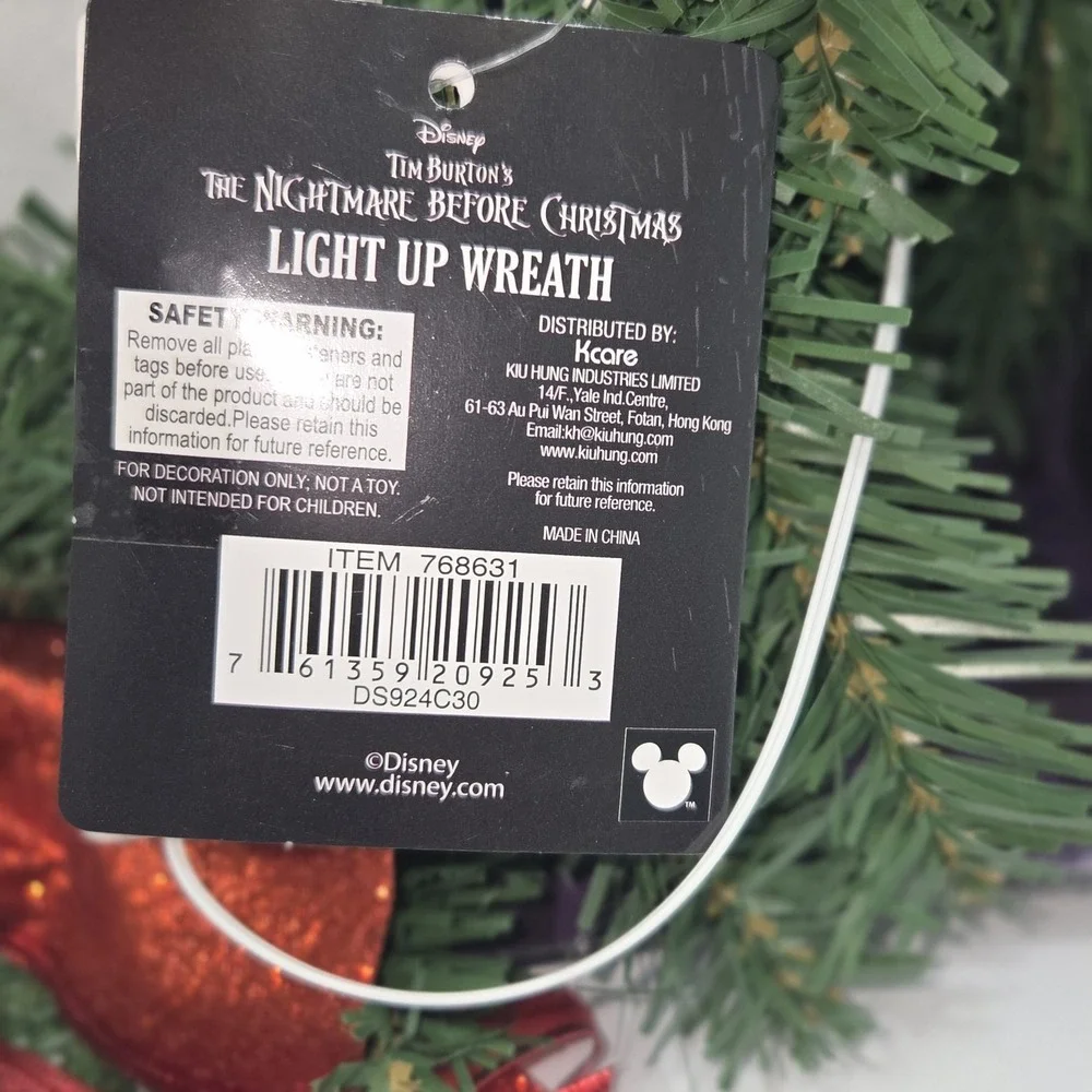 Disney Nightmare Before Christmas Wreath Light up Eyes,‎ Jack Skellington NEW